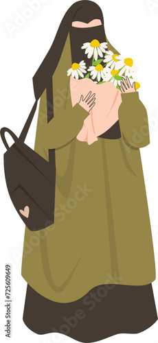 Muslim woman holding flowers Illustration 