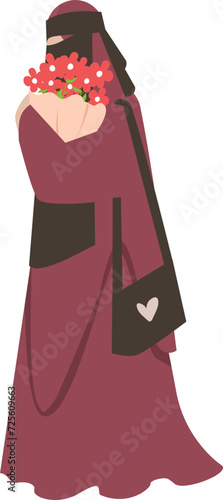Muslim woman holding flowers Illustration 