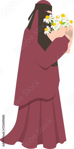 Muslim woman holding flowers Illustration 
