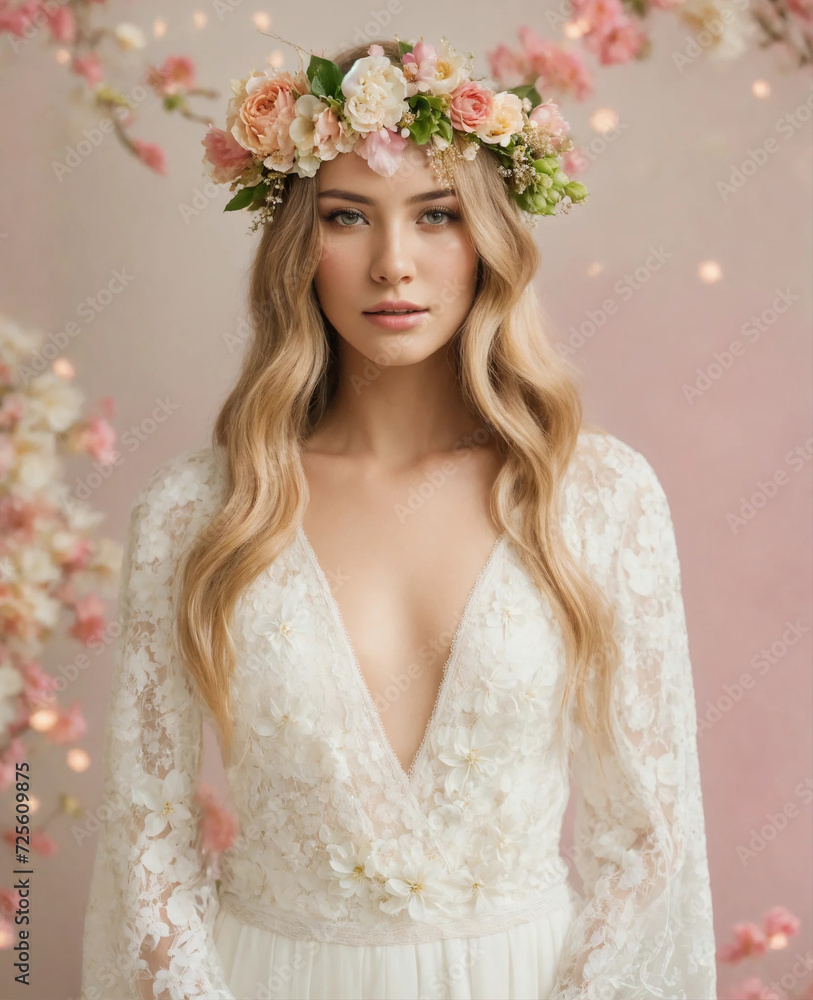 portrait of a woman with flowers on her head portrait of a woman with flowers on her head