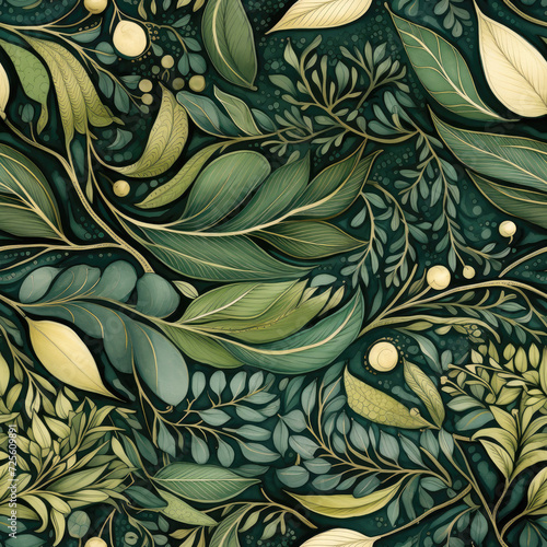 Creative abstract background wallpaper. Repetitive pattern, seamless leaves background for the textiles and designs. Beautiful oil watercolor and ink painting in green and yellow