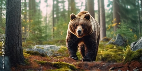 bear walking in the middle of forest forest background