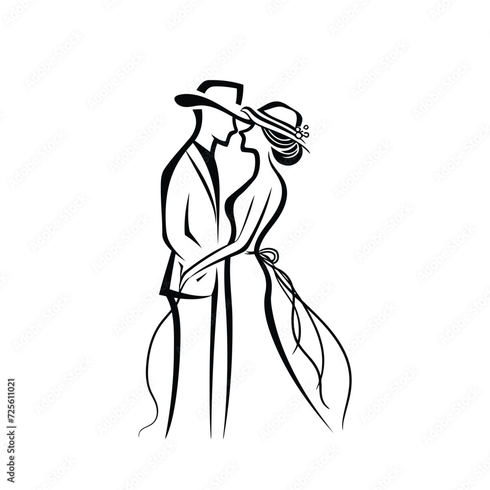 Fototapeta premium vector ne line bride and groom wedding couple symbol