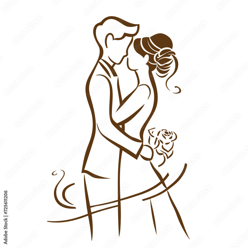 vector ne line bride and groom wedding couple symbol vector ne line bride and groom wedding couple symbol