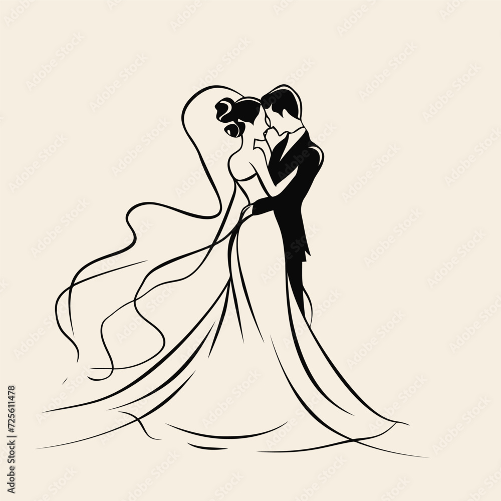 vector ne line bride and groom wedding couple symbol vector ne line bride and groom wedding couple symbol