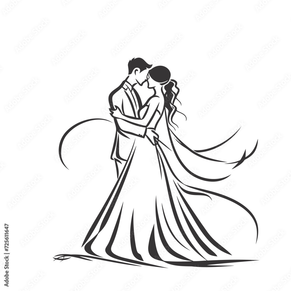 vector ne line bride and groom wedding couple symbol vector ne line bride and groom wedding couple symbol