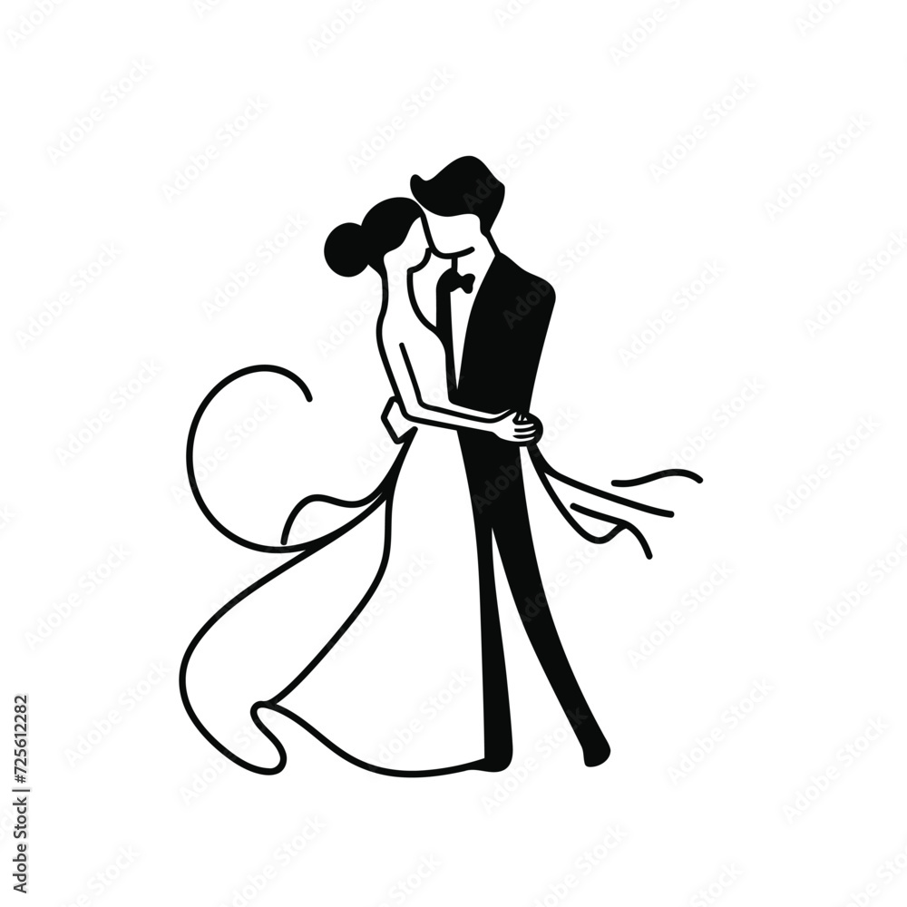 vector one line art bride and groom wedding couple isolated background vector one line art bride and groom wedding couple isolated background