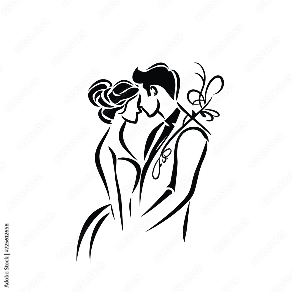 vector one line art bride and groom wedding couple isolated background vector one line art bride and groom wedding couple isolated background