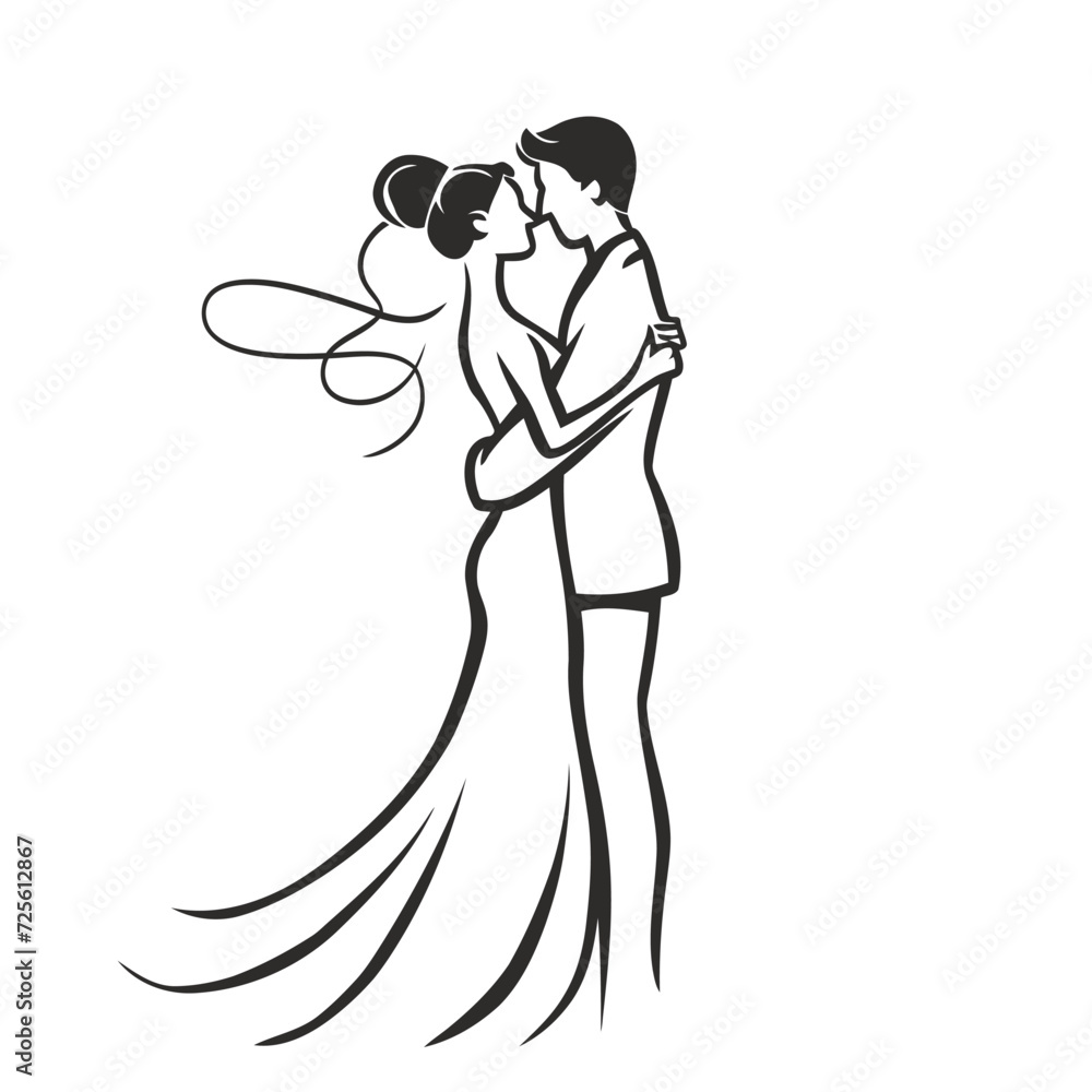 vector one line art bride and groom wedding couple isolated background vector one line art bride and groom wedding couple isolated background