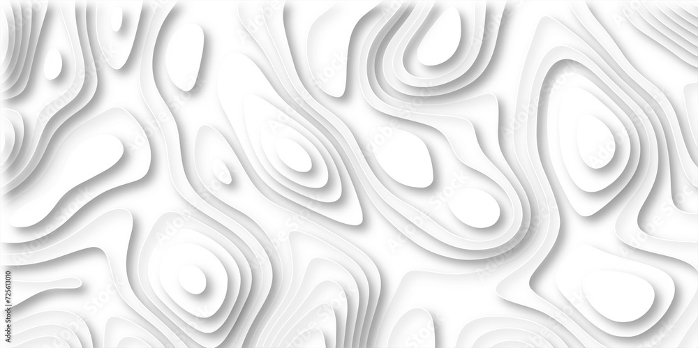 white paper and relief wave and cruve line paper cut background. soft white color seamless pattern, vector illustration, multi layer cutout banner design. topo counter map in 3d view. - obrazy, fototapety, plakaty 