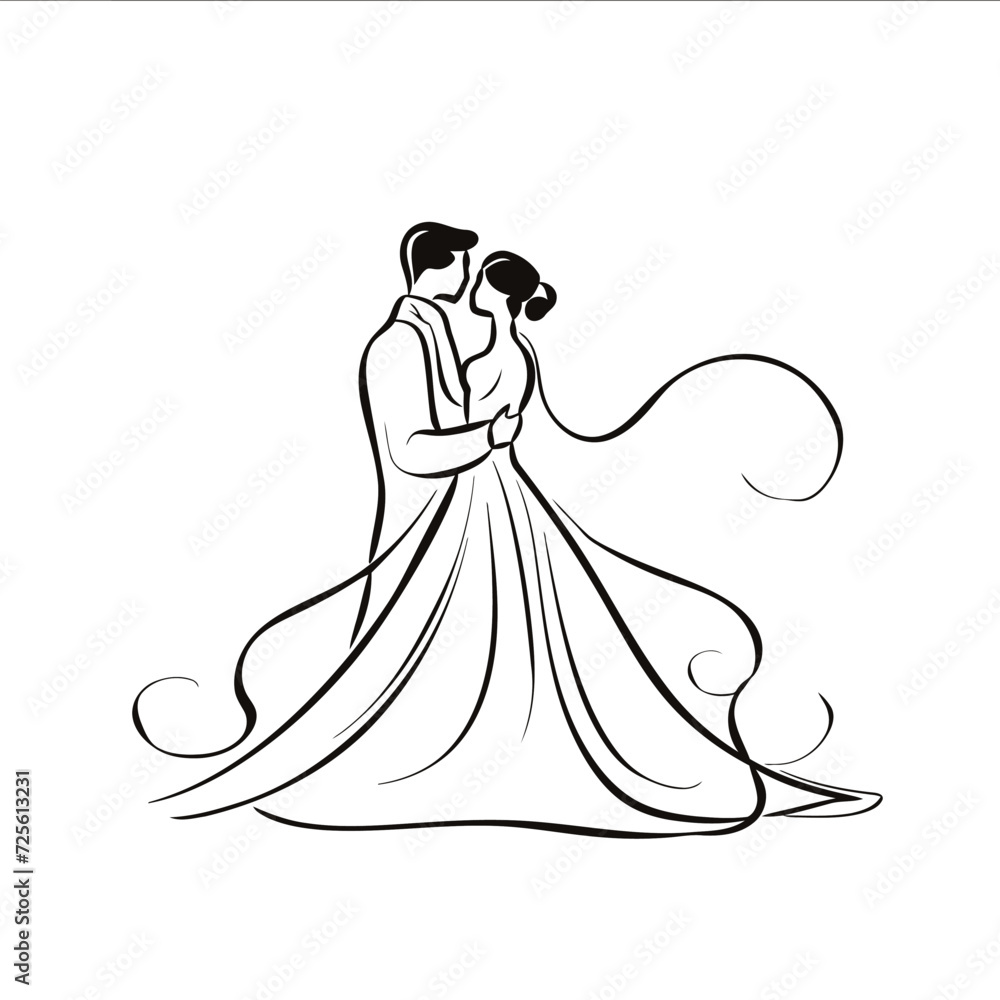 vector one line art bride and groom wedding couple vector one line art bride and groom wedding couple