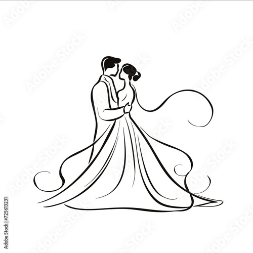 vector one line art bride and groom wedding couple 