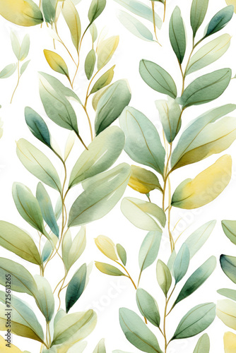 Creative abstract background wallpaper. Repetitive pattern  seamless leaves background for the textiles and designs. Beautiful oil watercolor and ink painting in green and yellow on white