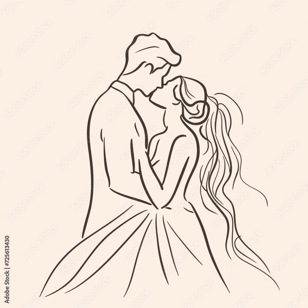 Fototapeta premium vector one line art bride and groom wedding couple 