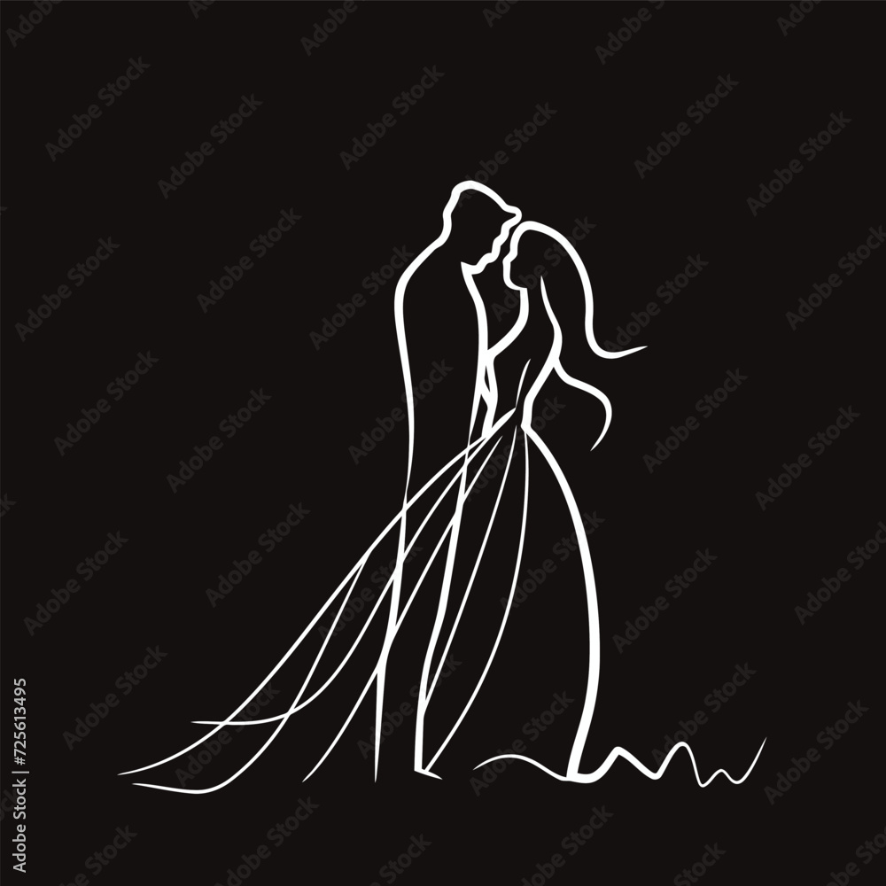 vector one line art bride and groom wedding couple vector one line art bride and groom wedding couple