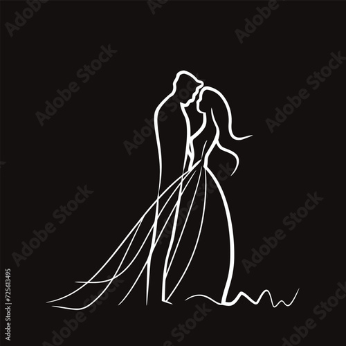 vector one line art bride and groom wedding couple 