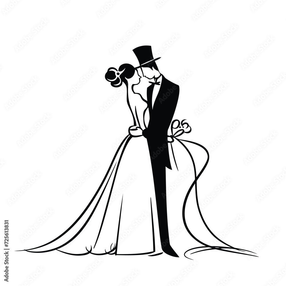 vector one line art bride and groom wedding couple vector one line art bride and groom wedding couple