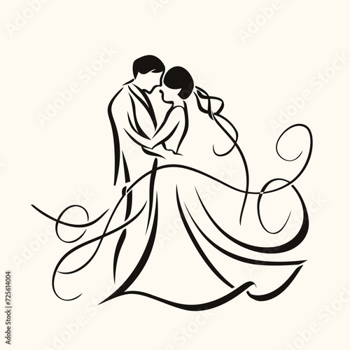 vector one line art bride and groom wedding couple 