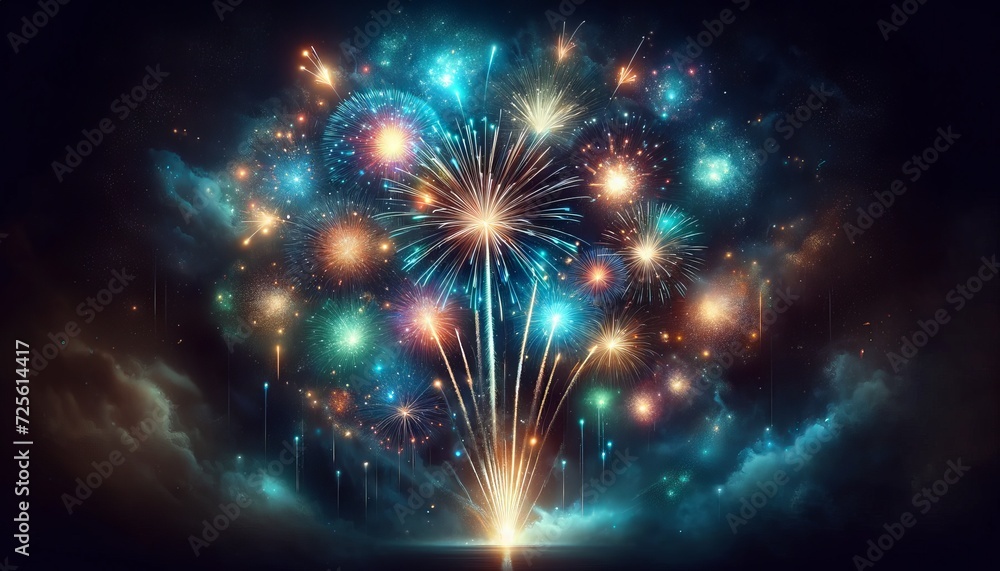 Fototapeta premium a colorful display of vibrant fireworks in the night sky