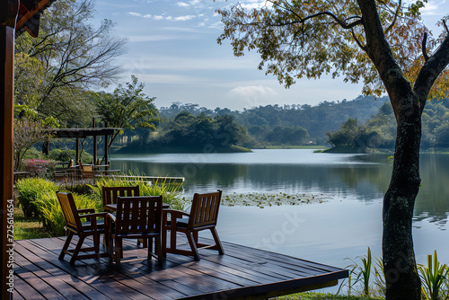 Lakeside retreat where visitors relax with herbal tea - immersed in natural surroundings - providing a peaceful escape and rejuvenation. © Davivd
