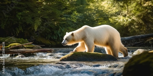 spirit bear was walking in the middle of the river photo