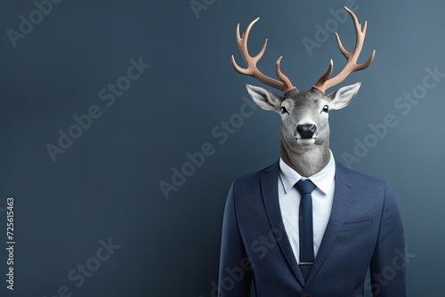 animal deer concept Anthromophic friendly rabbit wearing suite formal business suit pretending to work in coporate workplace studio shot on plain color wall © VERTEX SPACE