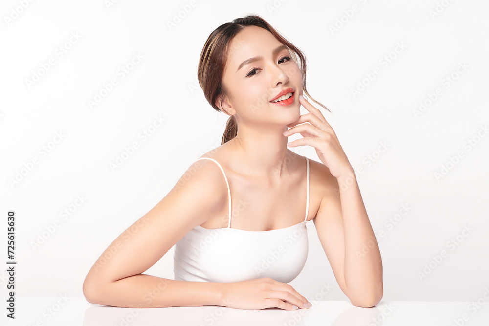 Beautiful young asian woman with clean fresh skin on white background, Face care, Facial treatment, Cosmetology, beauty and spa, Asian women portrait. Beautiful young asian woman with clean fresh skin on white background, Face care, Facial treatment, Cosmetology, beauty and spa, Asian women portrait.