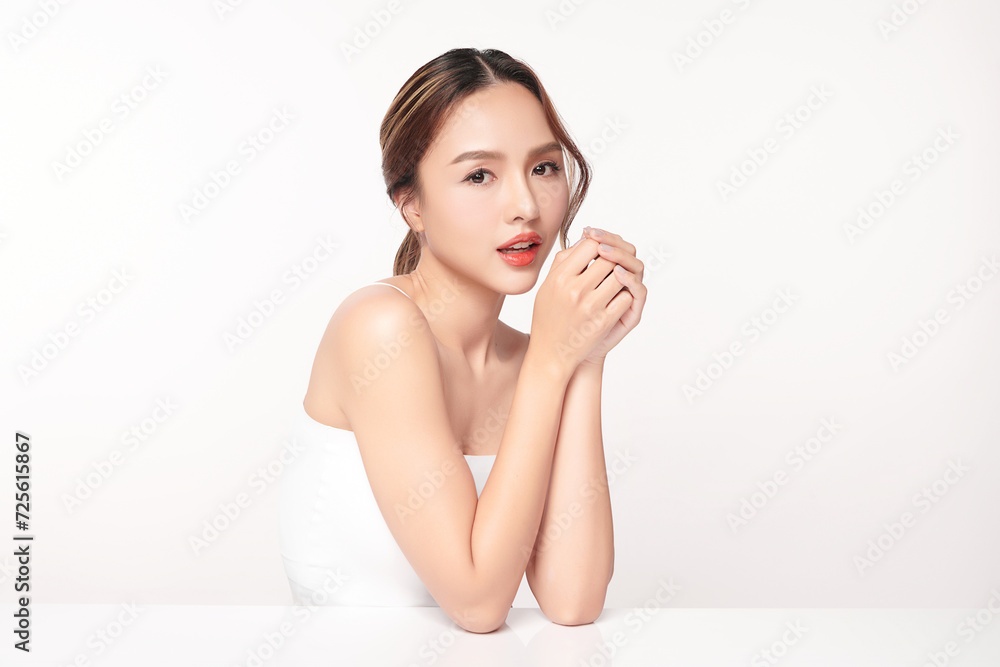 Beautiful young asian woman with clean fresh skin on white background, Face care, Facial treatment, Cosmetology, beauty and spa, Asian women portrait. Beautiful young asian woman with clean fresh skin on white background, Face care, Facial treatment, Cosmetology, beauty and spa, Asian women portrait.