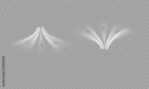 Airflow, white fumes or chilly breeze movement effect, isolated on a transparent background. Realistic vector depiction of abstract wind currents, dust movements or scratch lines.	
