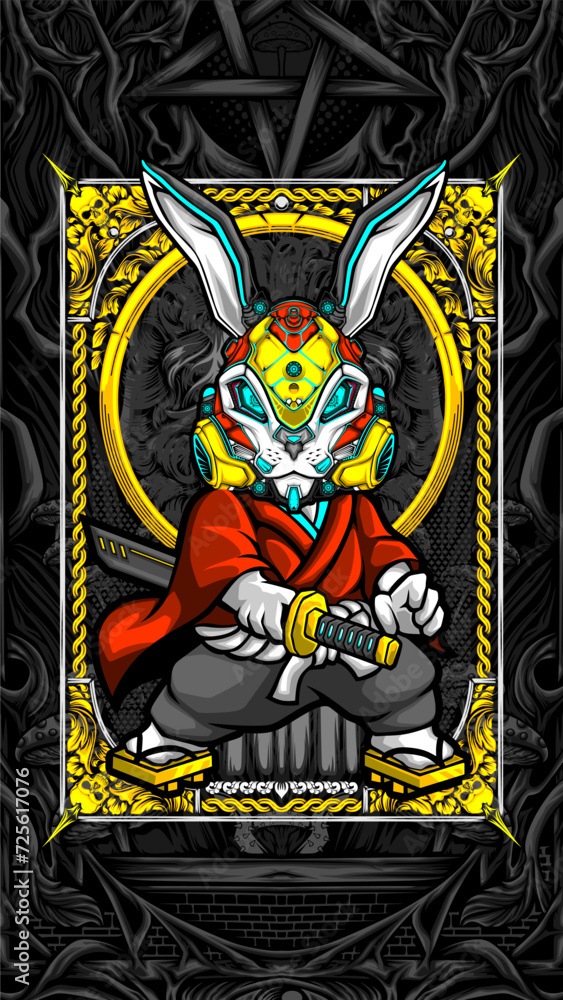 Fototapeta premium samurai rabbit cyberpunk vector illustration