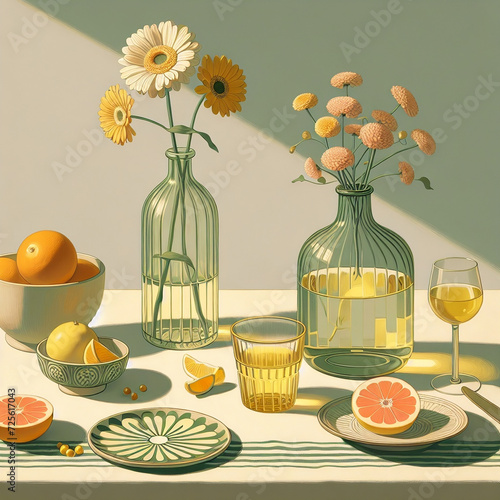 still life with sunflowers and fruits