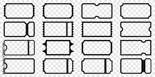 Set of empty black frames for design of ticket, coupon, label, tag, vector.