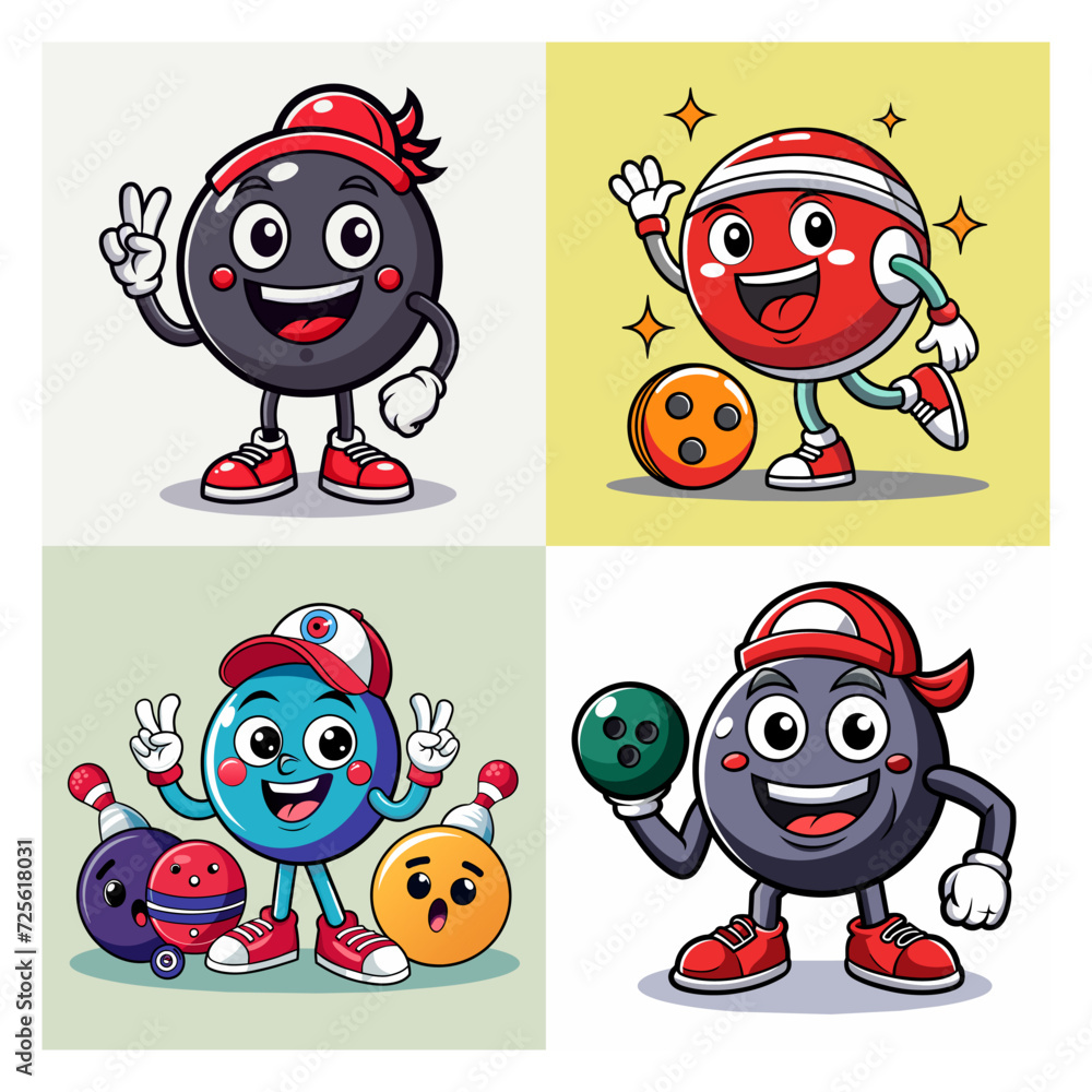 set of bowling cartoon character set of bowling cartoon character