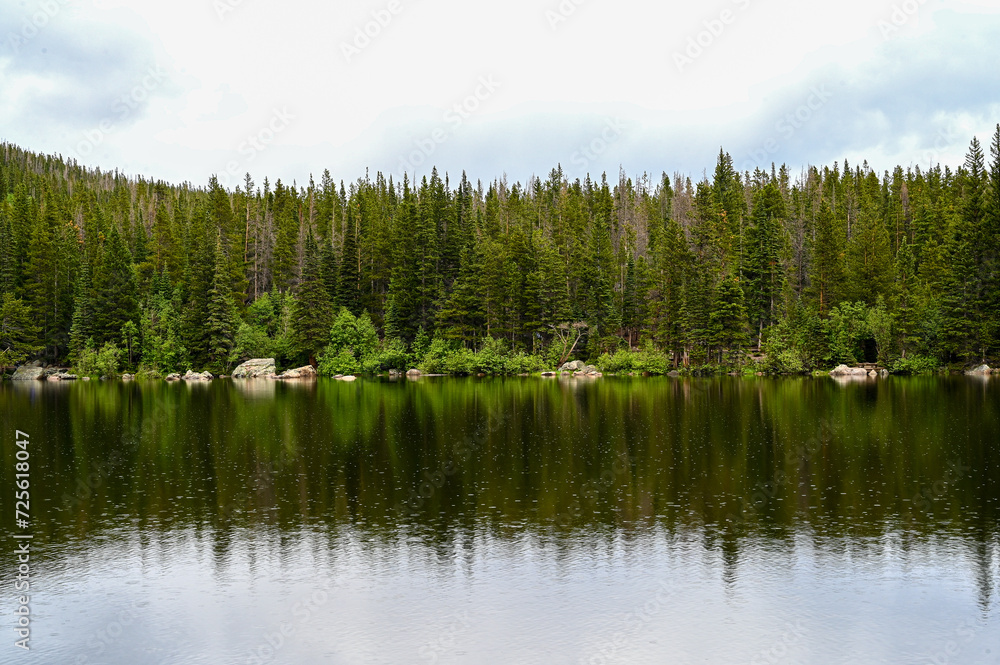 Serene lake adorned encircled by lush foliage in Olympic National Park Serene lake adorned encircled by lush foliage in Olympic National Park