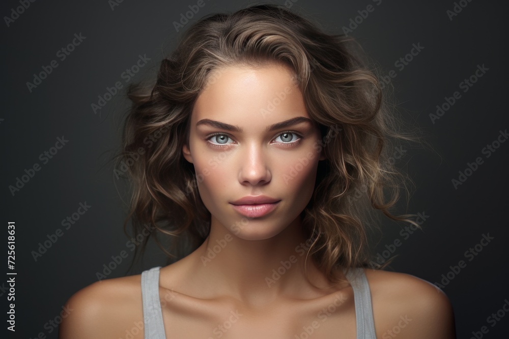Radiant Charm Portrait, a captivating image capturing the joyful essence of a young woman with beautiful hair and a charming smile against a sleek black background. Generative AI. Radiant Charm Portrait, a captivating image capturing the joyful essence of a young woman with beautiful hair and a charming smile against a sleek black background. Generative AI.