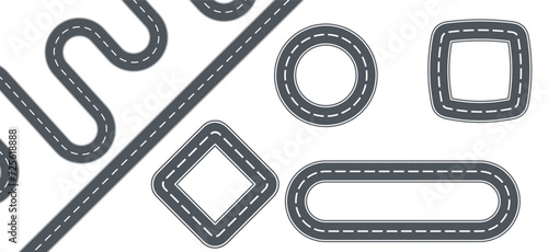 Asphalt road plan parts vector template. A set of race tracks