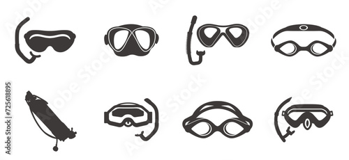 Masks for swimming vector black set icon. Isolated black set icon underwater glasses.