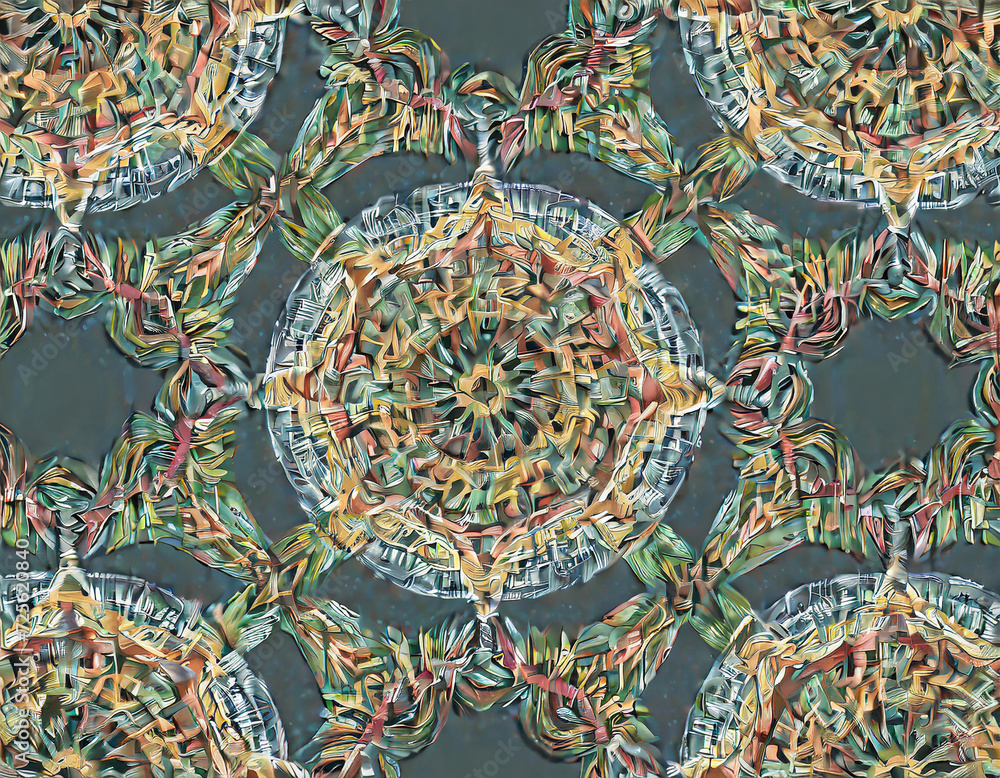 Abstract seamless pattern in thread embroidery style