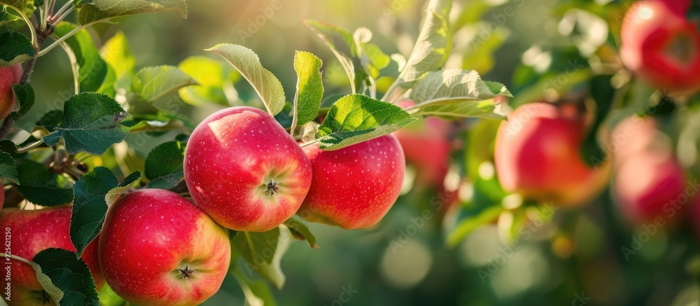 Abundant red apples growing on an apple tree.