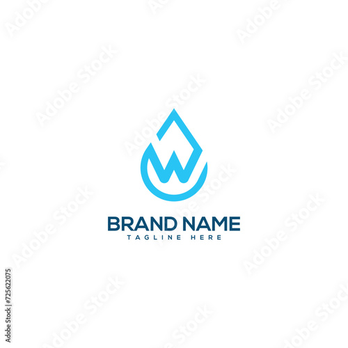 Alphabet letter W and water drop. Flat vector logo design template element.