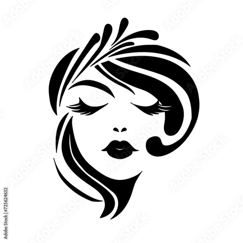 Vector illustration of a stylized woman's face on separate white background