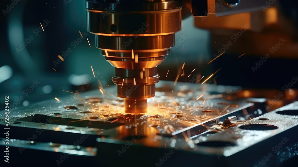 CNC milling machine is cutting metal - obrazy, fototapety, plakaty 