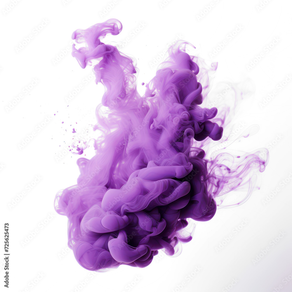 Abstract  violet ink smoke, purple cloud on transparent png.