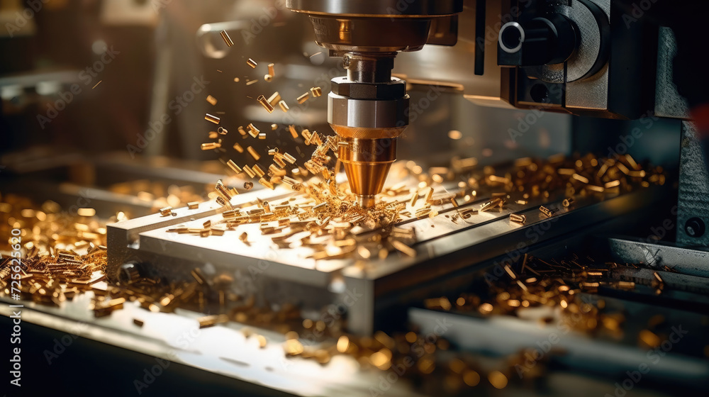 CNC milling machine is cutting metal - obrazy, fototapety, plakaty 