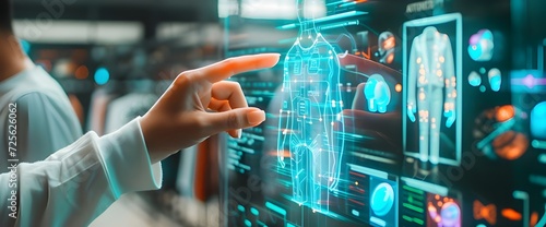 Designer shows futuristic design in clothing design, holograms, futuristic technology Imaginative design, Generative AI