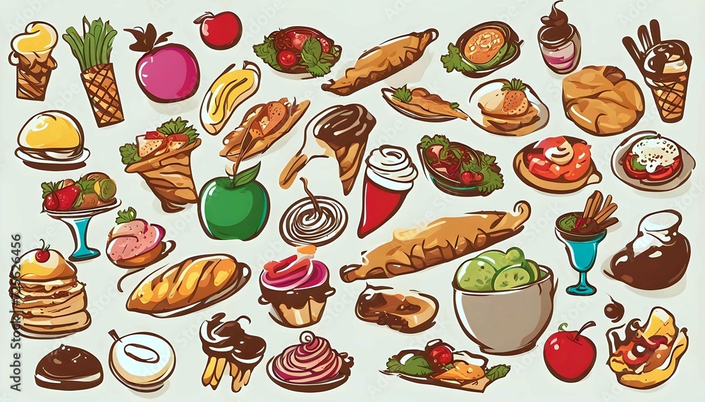 Assorted Cartoon-Styled Delicious Food Illustrations