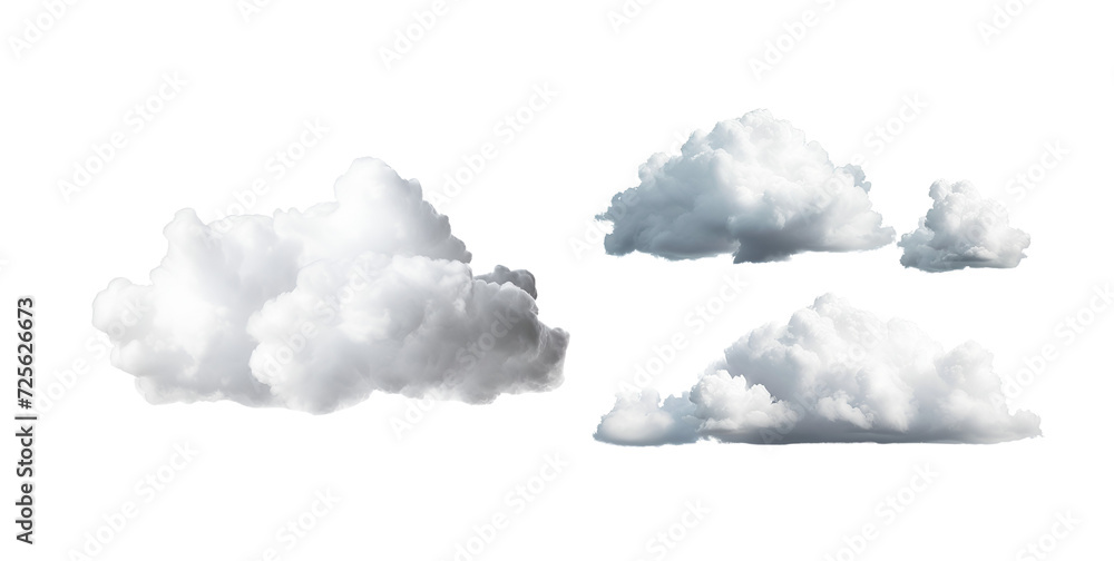 Cloud Group and Set of White Clouds, Isolated on Transparent Background, PNG