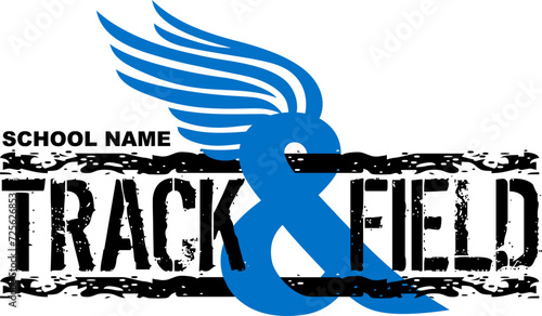 track and field team design with winged foot for school, college or league sports