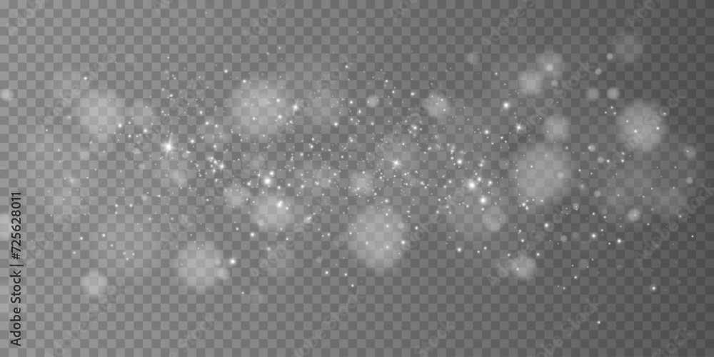 Bokeh, dust sparks and white stars glow with special light. Vector sparks on black background. Christmas light effect. Sparkling magic dust particles. Bokeh, dust sparks and white stars glow with special light. Vector sparks on black background. Christmas light effect. Sparkling magic dust particles.