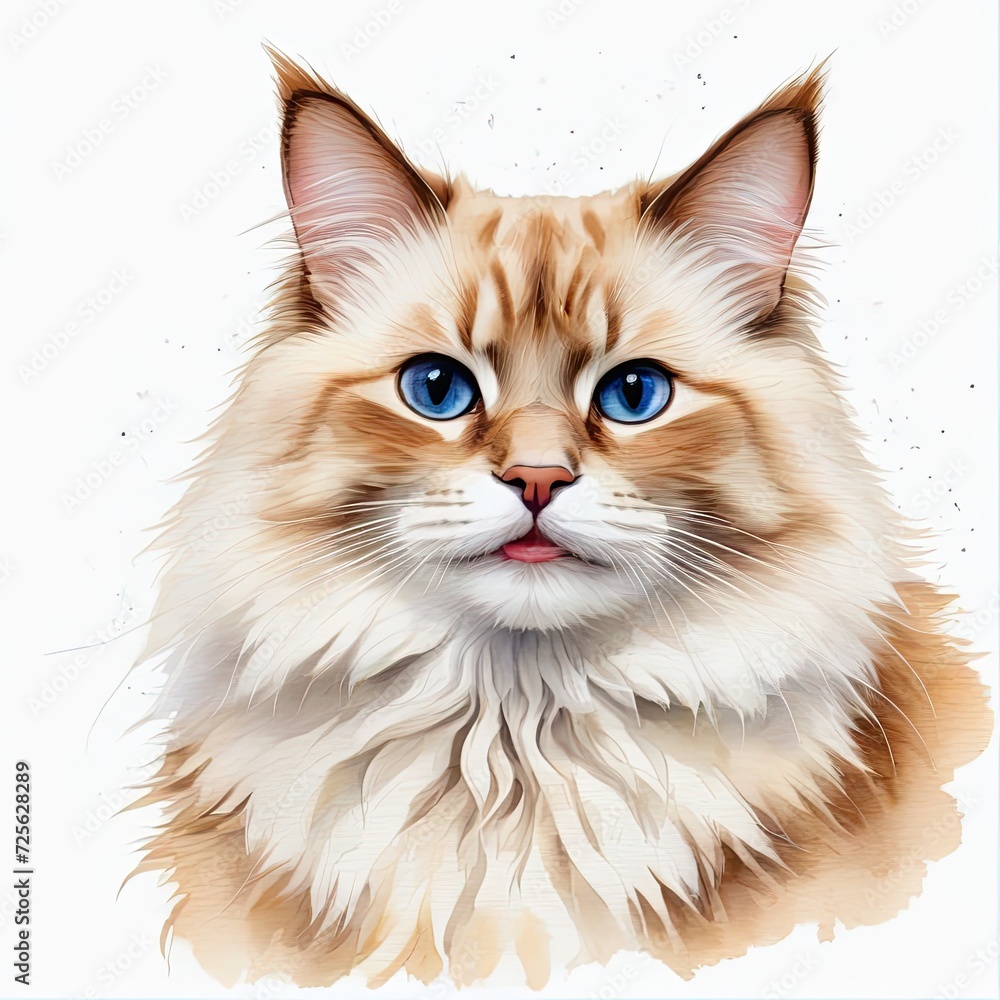 Watercolor red point ragdoll cat